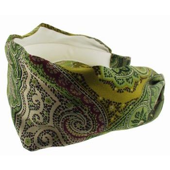 Frank & Kahn - Hermes Inspired Silk Headband - Green w/Plum & Gold Paisley - 2 7/8inch Wide (1)