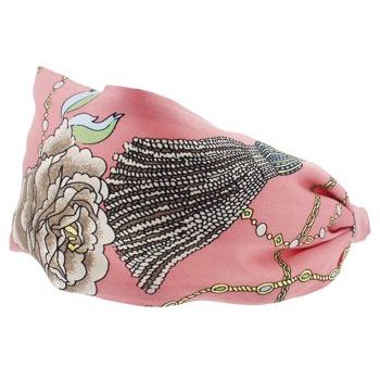 Frank & Kahn - Hermes Inspired Silk Scarf Headband - Coral w/Flowers  - 2 7/8inch Wide