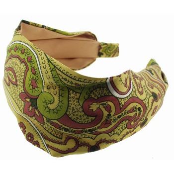 Frank & Kahn - Hermes Inspired Silk Headband - Green w/Gold Paisley - 2 7/8inch Wide (1)