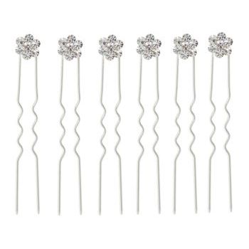HB HairJewels - Austrian Crystal French Hairpins - White w/Silver (Set of 6)