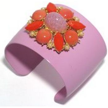 Gerard Yosca - Pink Bracelet Cuff w/Speckled Rose Quartz Center