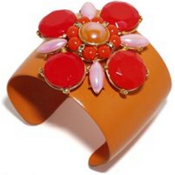 Gerard Yosca - Orange Bracelet Cuff w/Lg Fuschia & Orange Stones
