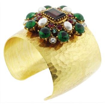 Gerard Yosca - Gold Cuff w/Burgandy Stone Brooch Pin (1)