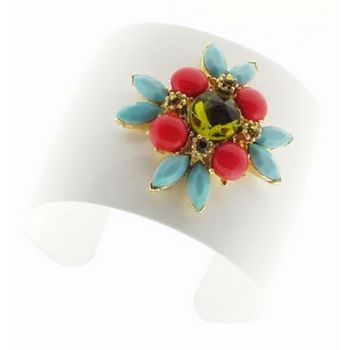 Gerard Yosca - White Cuff w/Turq, Jade, Orange & Yellow Swarovski Hued Stones