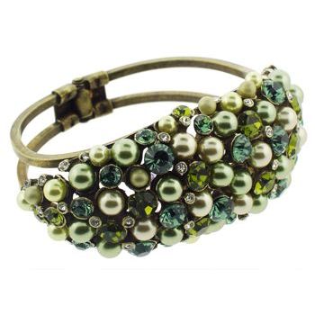 Gerard Yosca - Faux Pearl & Swarovski Crystal Cuff - Green