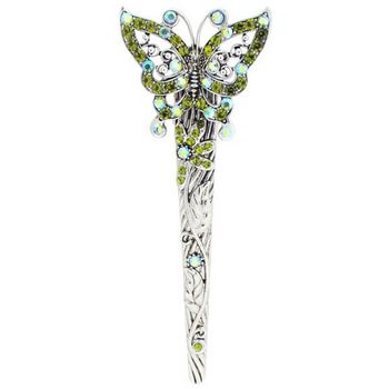 HB - Austrian Crystal Butterfly Condor Clip - Green/Green AB (1)