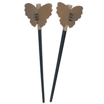 HB HairJewels - Suede Butterfly Hairsticks - Cinnamon