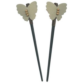 HB HairJewels - Suede Butterfly Hairsticks - Cafe au Lait