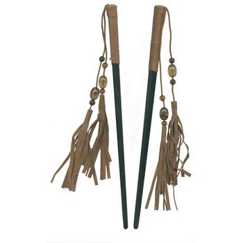 Suede Wrapped Hairsticks with Beaded Dangles - Cinnamon