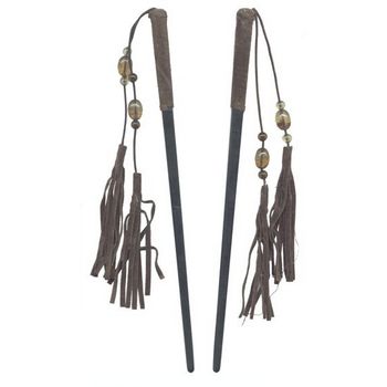 Suede Wrapped Hairsticks with Beaded Dangles - Espresso