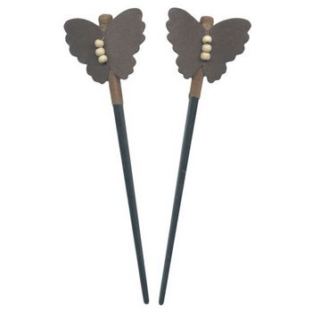 HB HairJewels - Suede Butterfly Hairsticks - Espresso