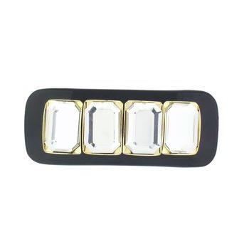 Natasha B. - Rectangular Gem Barrette - Black with Crystal Gems & Gold Setting (1)
