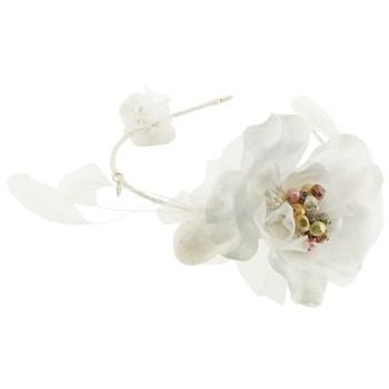 Jane Tran - Satin, Tulle & Feather Flower Headband - White (1)