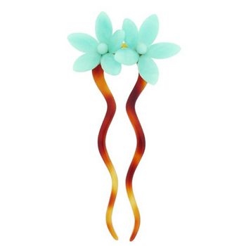 Jane Tran - Wavy Tort Pin w/ Semi Precious Flower - Amazonite (1)