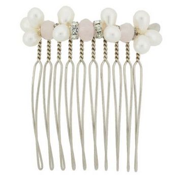 Jane Tran - Hair Comb w/ Dancing Pearls - Rose Quartz (1)