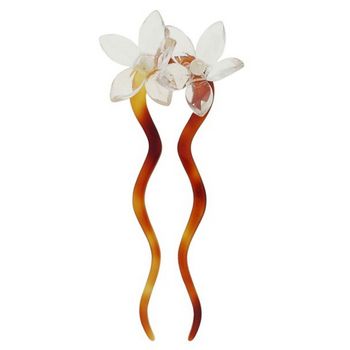 Jane Tran - Wavy Tort Pin w/ Semi Precious Flower - Crystal (1)