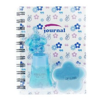 Diva's Club - Mini Journal Notebook w/Lip Gloss, Glitter &  Hair Clip - Blue