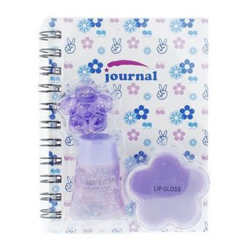 Diva's Club - Mini Journal Notebook w/ Lip Gloss, Glitter &  Hair Clip - Deep Purple