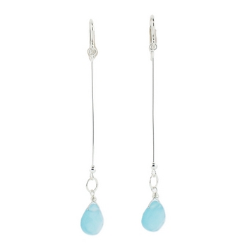 June Bijou - Earrings - Straight Silver w/Dark Aqua Chalcedony Drops (Set of 2)