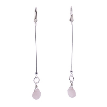 Natasha B. - Earrings - Straight Silver w/Rose Quartz Drops (Set of 2)