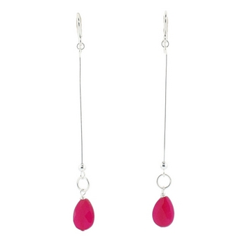 June Bijou - Earrings - Straight Silver w/Ruby Jade Drops (Set of 2)