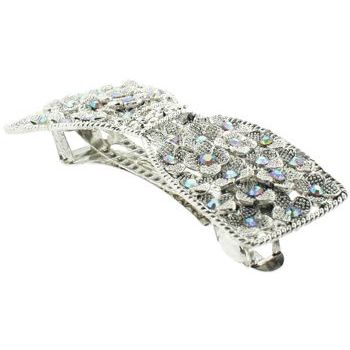 Karen Marie - Austrian Crystal Bow Barrette - Silver (1)