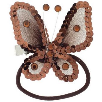 HB HairJewels - Hip Clips - Sequin Butterfly Pony Elastic & Clip - Chocolate Brown (1)