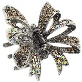 Karen Marie - Crystal Bow Claw Clip - Gold (1)