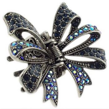 Karen Marie - Crystal Bow Claw Clip - Sapphire Blue (1)