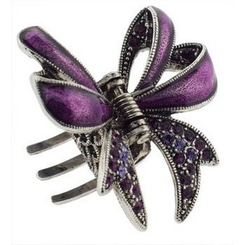 Karen Marie - Mini Crystal Bow Claw Clip - Plum (1)