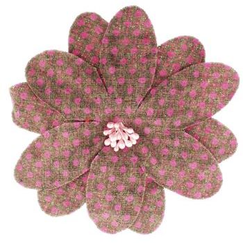 Karen Marie - Faux Tweed Flower Clips - Light Chocolate w/Pink Dots (1)