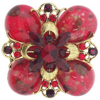 Karen Marie - Marbled Stone Brooch Pin In Red Hues (1)