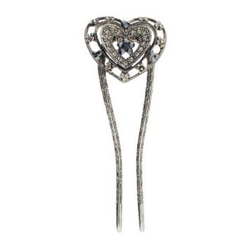 Karen Marie - Double Heart Metal Hairstick - Black Diamond & White AB (1)