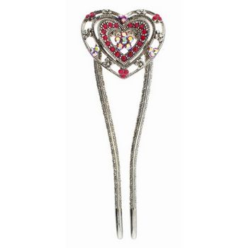 Karen Marie - Double Heart Metal Hairstick - Red & Red AB (1)