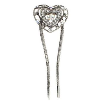 Karen Marie - Double Heart Metal Hairstick - White & White AB (1)