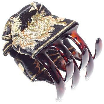 L. Erickson USA - Large Covered Claw - Roses Ribbon Black