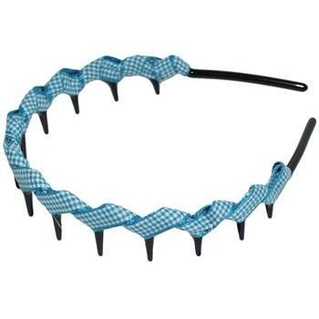 L. Erickson USA - Zig Zag Covered Headband - Aqua Gingham