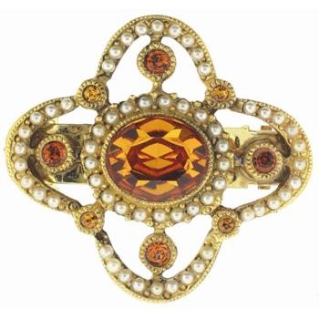 Linda Levinson - Swarovski Citrine, Pearl & Crystal Barrette - Gold (1)