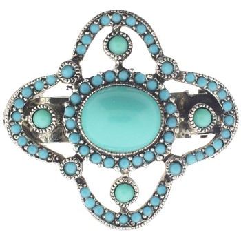 Linda Levinson - Swarovski Turquoise, Pearl & Crystal Barrette - Silver (1)