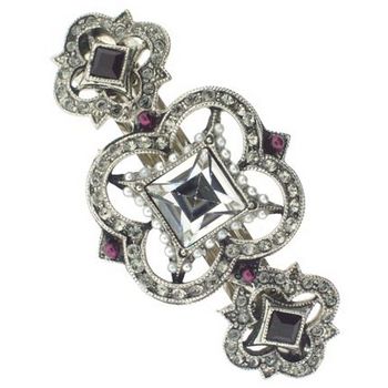 Linda Levinson - Swarovski White Diamond, Garnet & Pearl Silver Barrette (1)