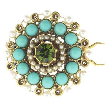 Linda Levinson - Emerald Hued Swarovski Crystal, Turquoise & White Pearl Barrette (1)