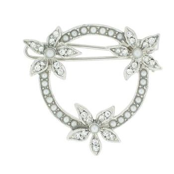 Linda Levinson - Triple Flower Barrette - Silver w/White Diamond Swarovski Crystals & Pearls (1)