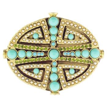 Linda Levinson - Ornate Gold Barrette w/Turquoise & Pearl Swarovski Crystals (1)