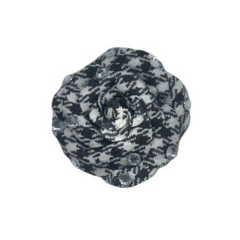 HB HairJewels - Lucy Collection - Gingham Inspired Rhinestone Flower Brooch Pin - Black