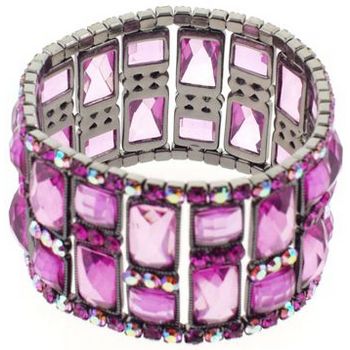 Medusa's Heirlooms - Swarvoski Art Deco Expandable Bracelet w/Fuschia Stones