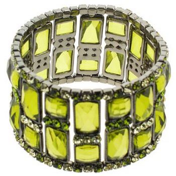 Medusa's Heirlooms - Swarvoski Art Deco Expandable Bracelet w/Rectangular Green Stones