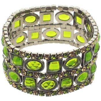 Medusa's Heirlooms - Swarvoski Art Deco Expandable Bracelet w/Green Stones