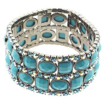 Medusa's Heirlooms - Swarvoski Art Deco Expandable Bracelet w/Turquoise Stones