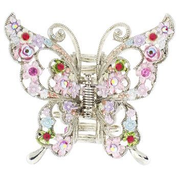 Medusa's Heirlooms - Flower Garden Butterfly Jaw Clip - Hand Painted Enamel - Pink