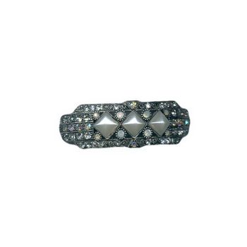 Medusa's Heirlooms - Art Deco Automatic Barrette - Gem & Opaque - White
